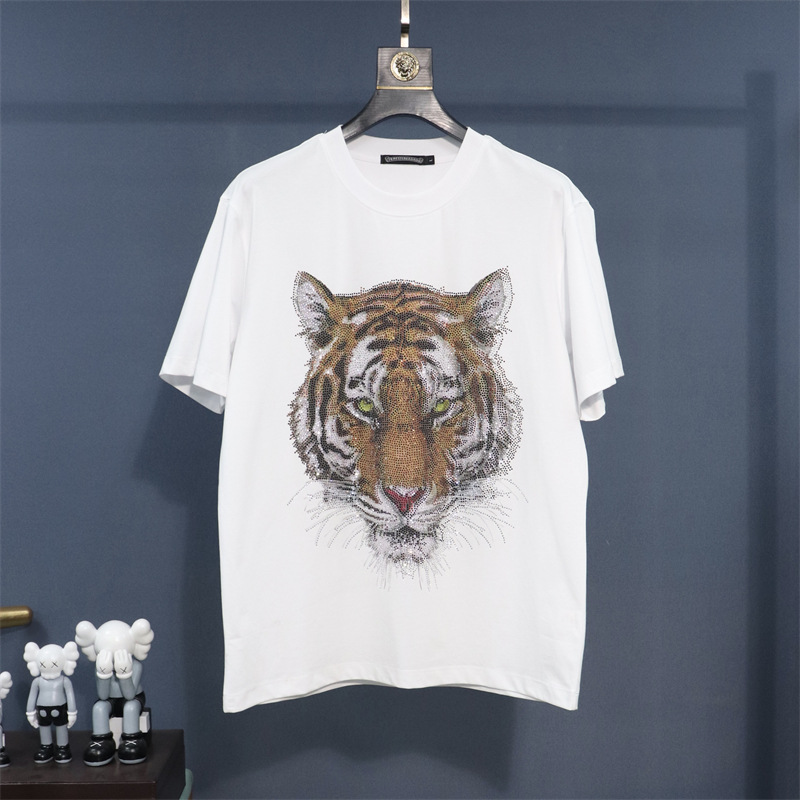 夏の男性のラインストーンプリントラウンドネックコットン服半袖 Tシャツプラスサイズメンズ Tシャツ
