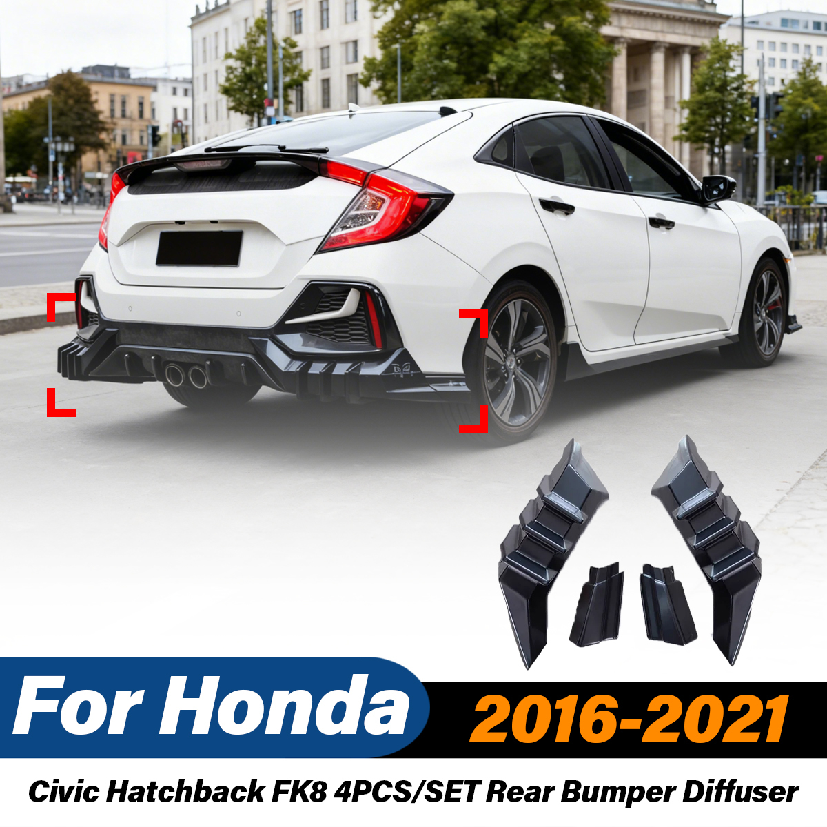 ホンダシビックハッチバック FK8 4 ピース/セット 2016 2017 2018 2019 2020 2021 車のリアバンパーリップスプリッターディフューザーボディ修正キット