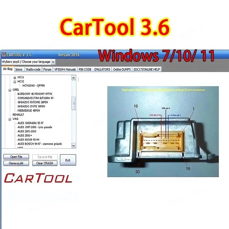 CarTool 3.6 Immo およびエアバッグ リセット用車ツール車修理ソフトウェア Windows 7/10/11