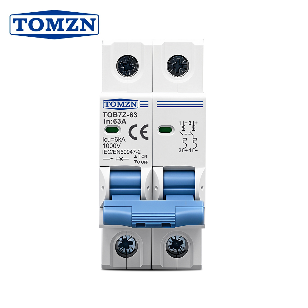 TOMZN 2P DC 1000V ソーラーミニサーキットブレーカー 3A 6A 10A 16A 20A 25A 32A 40A 50A 63A DC MCB 太陽光発電システム用