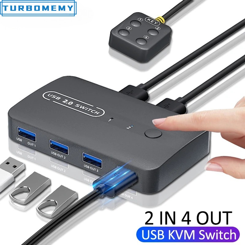 USB KVM スイッチ 2 で 4 アウト USB 2.0 スイッチャー Windows10 PC キーボードマウスプリンタラップトップ 4 で 4 アウト KVM USB スイッチハブアダプタ