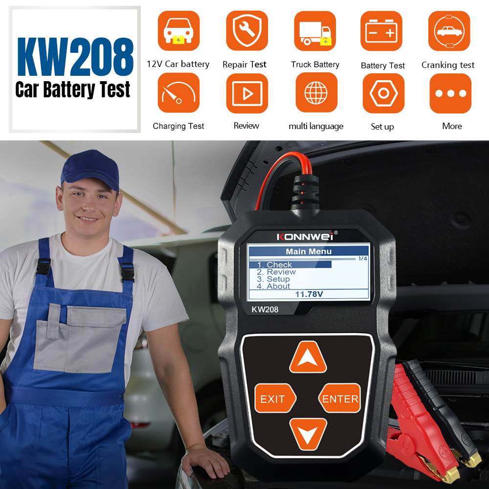 KONNWEI KW208 バッテリーテスター 12V 自動車バッテリー充電器検査ツール 100 から 2000CCA クランキング充電回路アナライザー