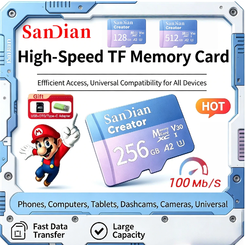 ミニSDメモリーカード 128GB 256GB 高速マイクロTFフラッシュカード U3クラス10 SDカード スマートフォン、ドローンカメラ、監視デバイス用