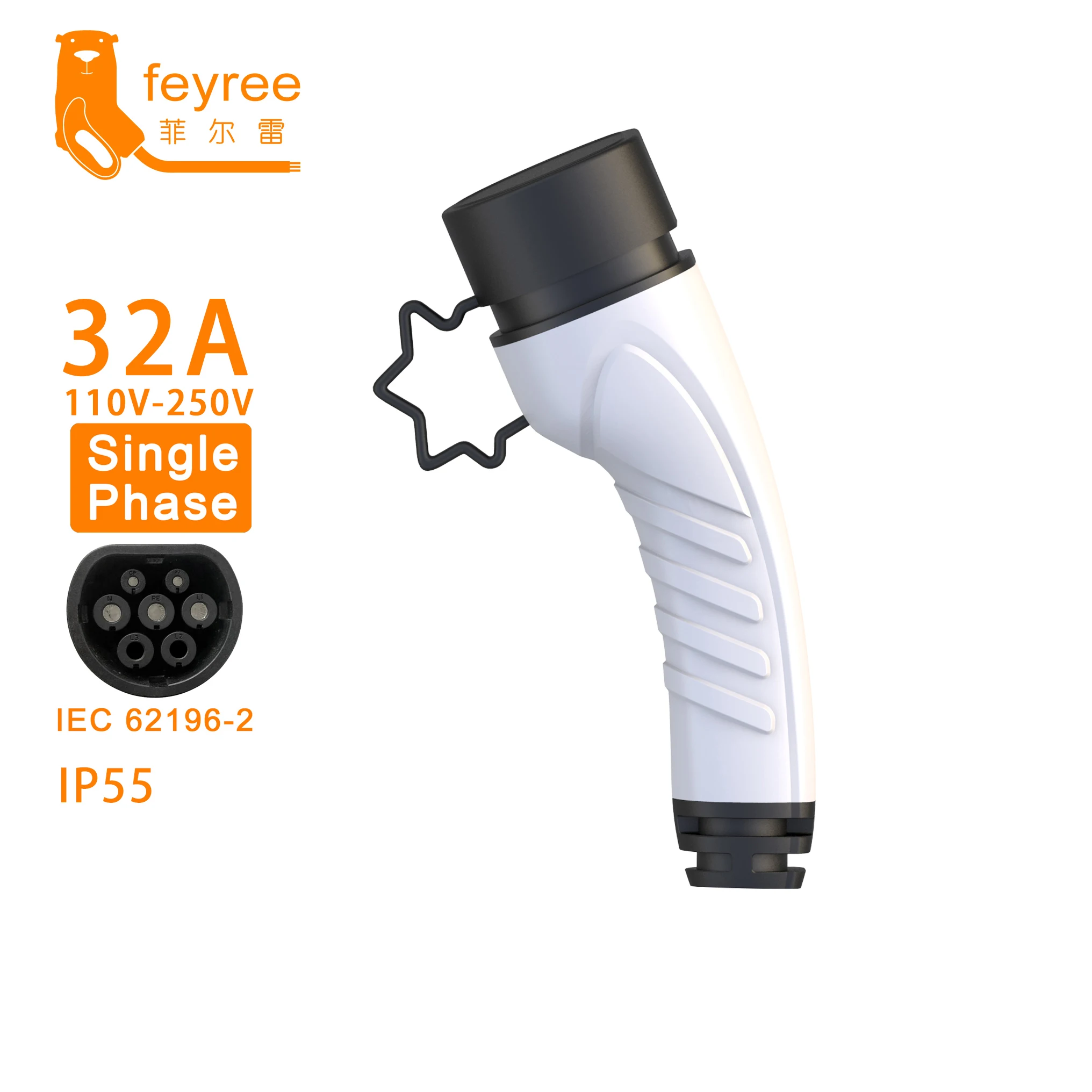 Feyree EV 充電器プラグ Type2 アダプタ EVSE 充電器メス IEC 62196 コンバータ 16A 32A 電気自動車車両充電ステーション用