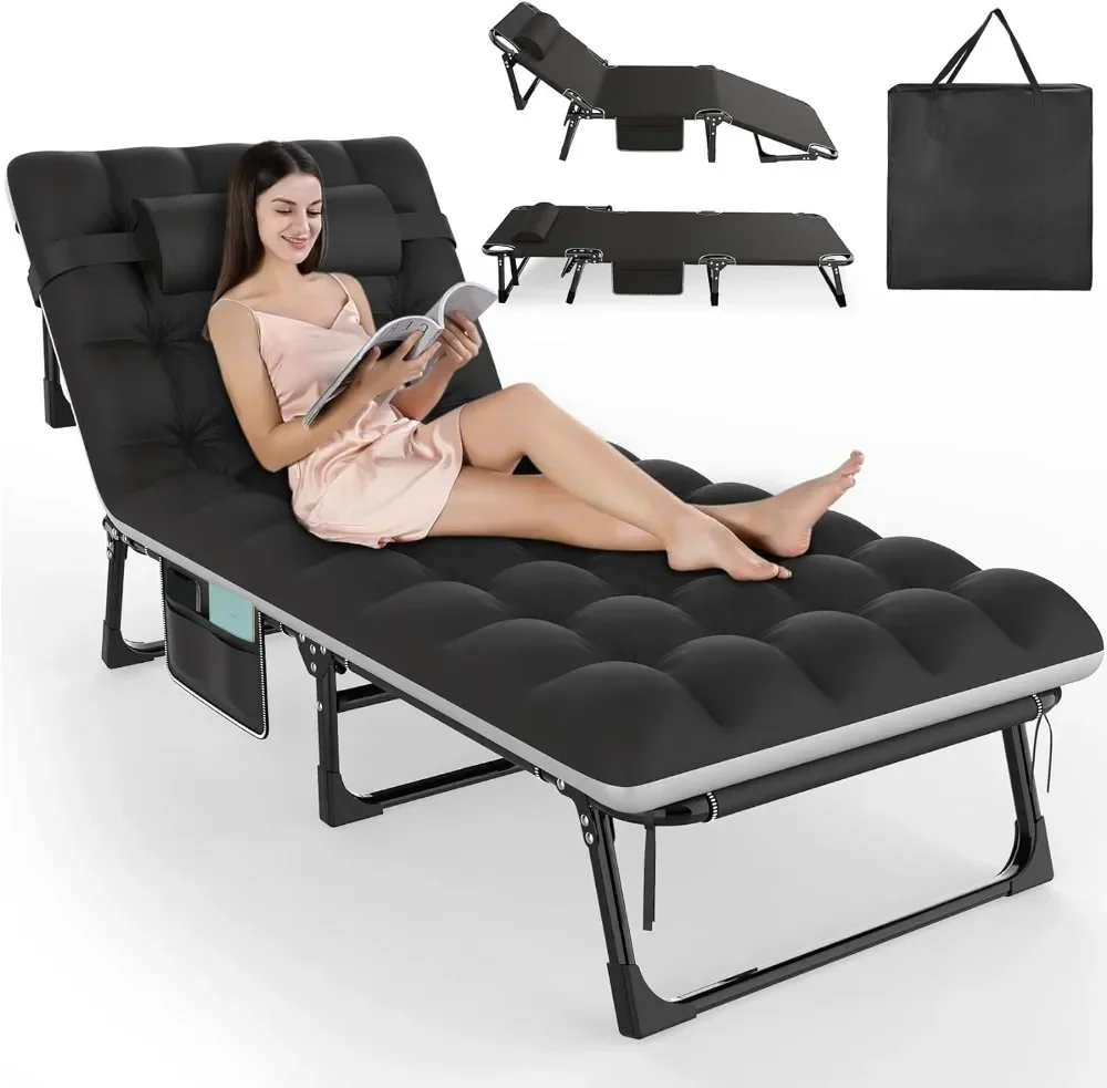 #For 3 in 1 Folding Camping Cot Bed, 5 Positions Adjustable Patio Chaise Lounge Chair, Portable Sleeping Cots for Adults with&