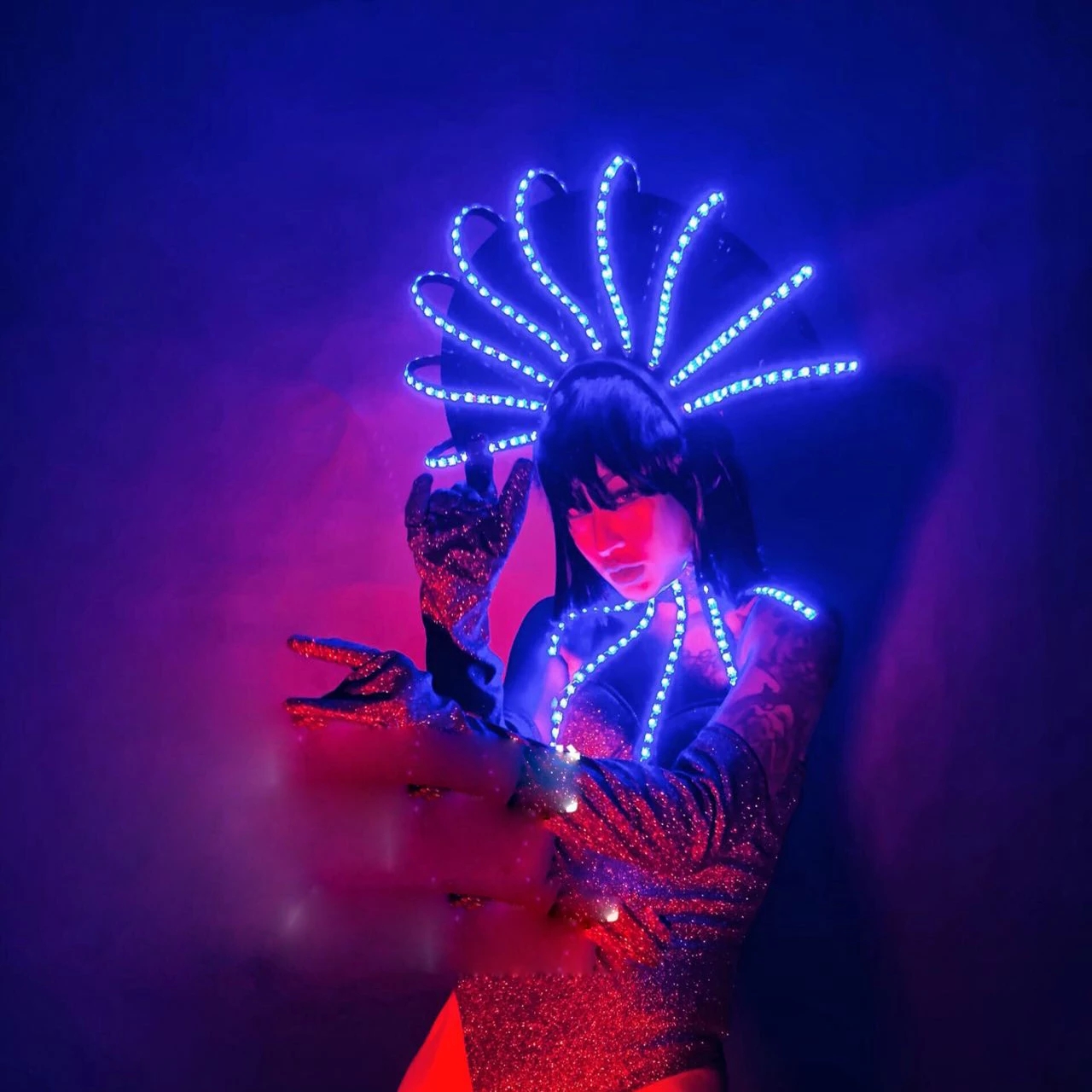 ステージダンスショーナイトクラブバーパーティー着用セクシーな女性 Led 衣装発光帽子ボディスーツフルセットダンサー衣装ハロウィンパーティー