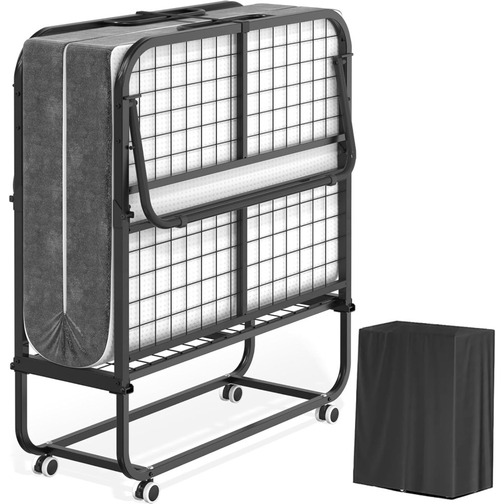 折りたたみゲストベッド 大人用 75x31インチ 可動式ベッド 低反発マットレス付き 頑丈な金属フレーム 家庭用省スペース