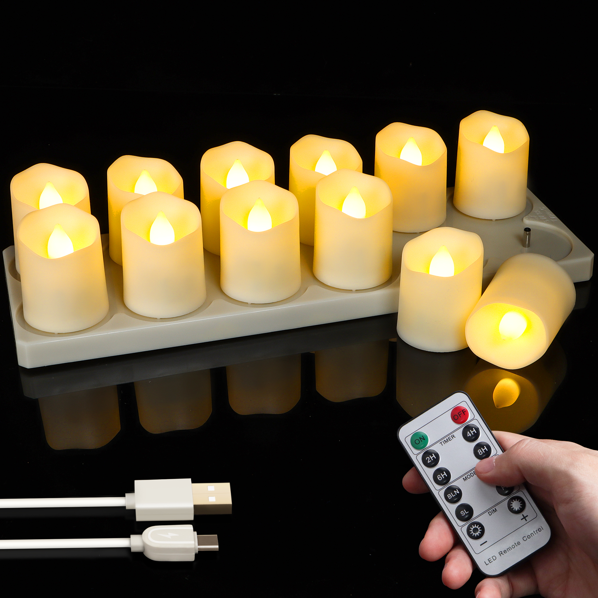 キャンドルライト充電式キャンドルタイマーリモート LED ティーライトフレームレス結婚式の部屋の庭ホリデー照明家の装飾
