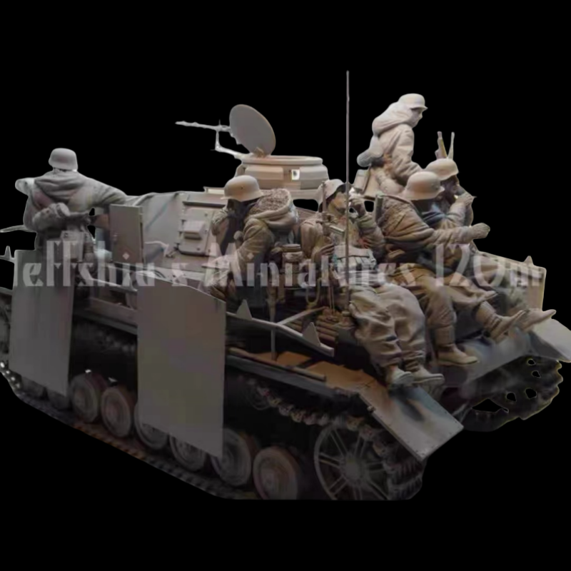 1/16 レジンフィギュア 未塗装モデルキット、第二次世界大戦軍事テーマ、(兵士 6 体、戦車なし) 未組立・未塗装 GK、