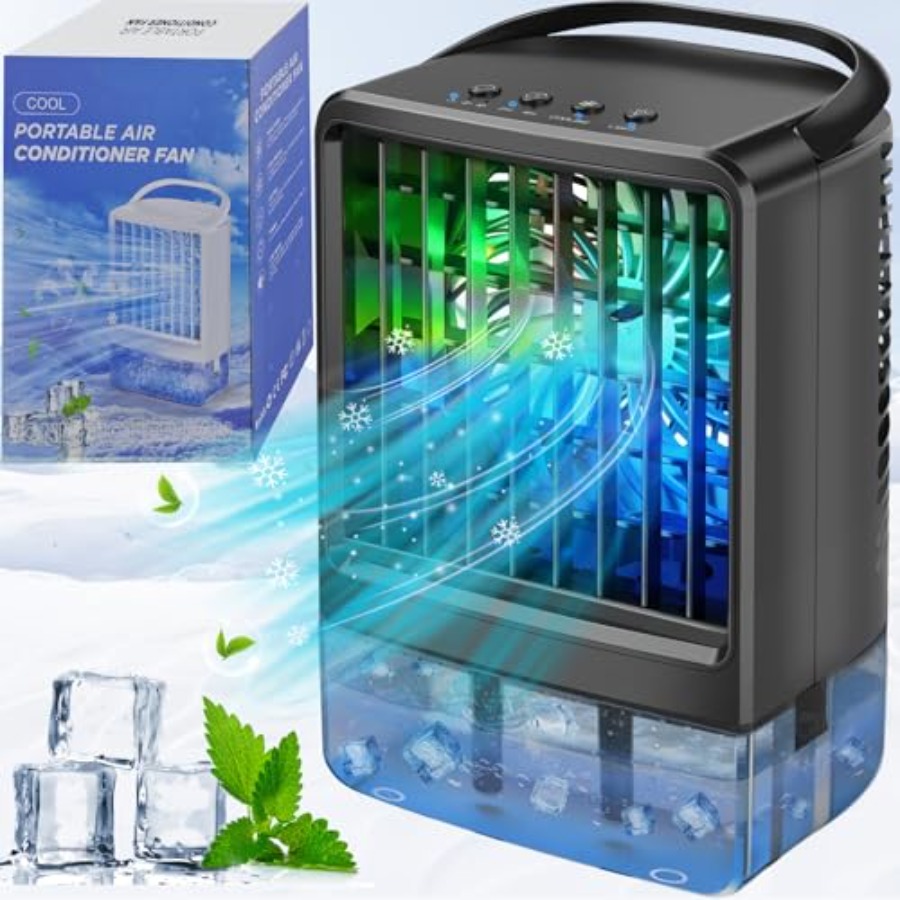 家庭用寝室オフィス屋外用ポータブルエアコンファン、ABSプラスチックボディ、白、7色のLEDライト付き、静かな操作性