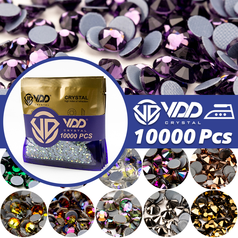 VDD 10000 個バルク卸売高品質ガラスクリスタルホットフィックスラインストーンヒラタグリッターストラスストーン DIY 生地衣服