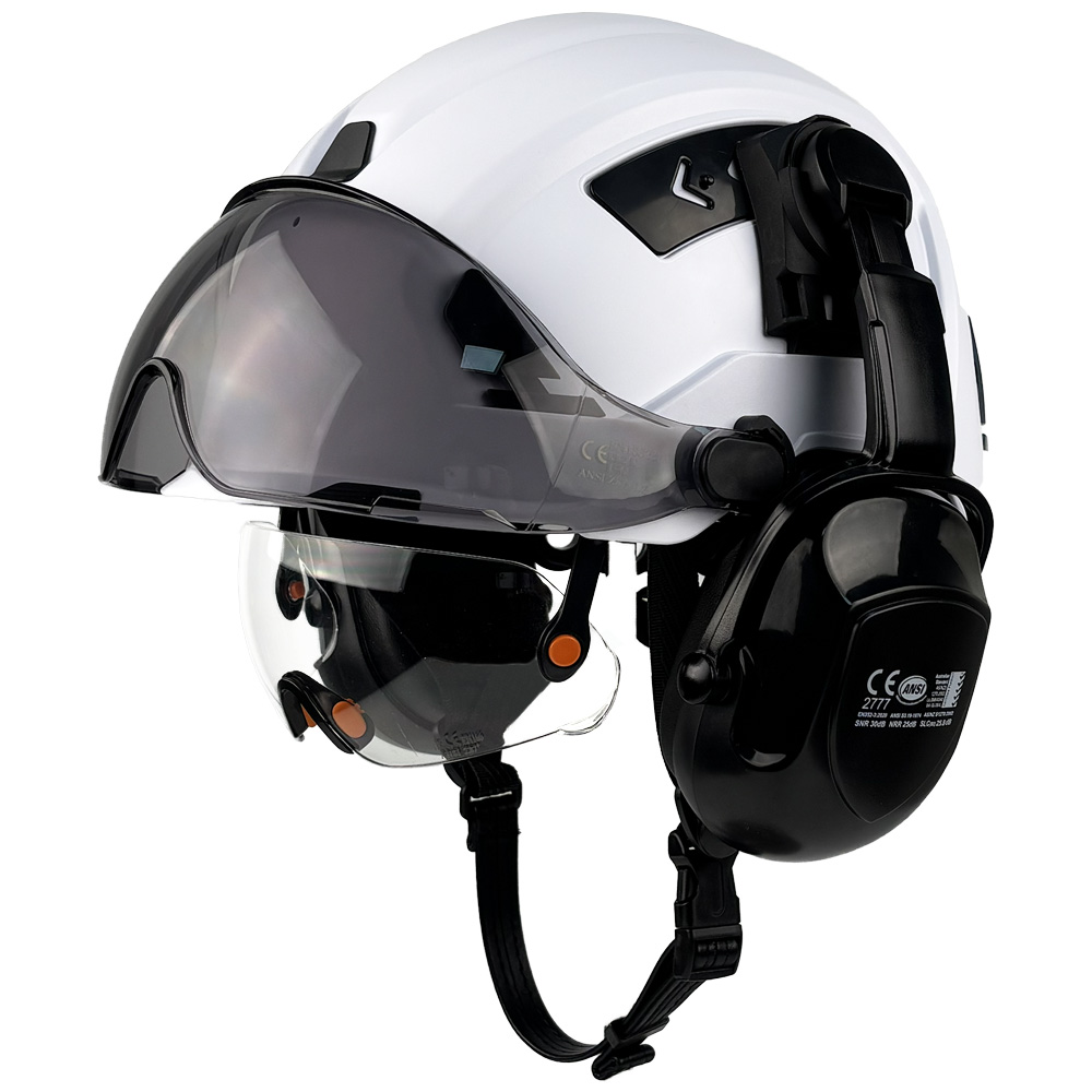 CE 安全ヘルメットダブルバイザーゴーグルイヤーマフベント ABS 工業用ヘルメットプロフェッショナル建設作業ヘルメット ANSI