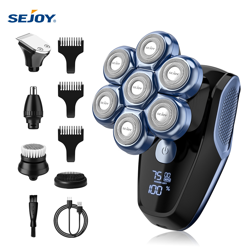 Sejoy 6-in-1 7D ヘッドシェーバー ハゲ男性用電気かみそり 鼻毛トリマー付き 防水多機能男性グルーミングキット
