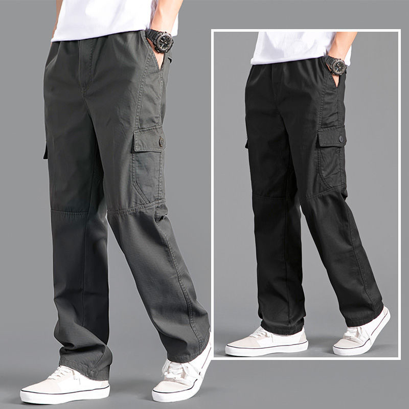 新しいカーゴパンツメンズルーズストレートオーバーサイズ服ソリッドグレー多用途ワークウェア黒ジョギング綿カジュアル男性ズボン