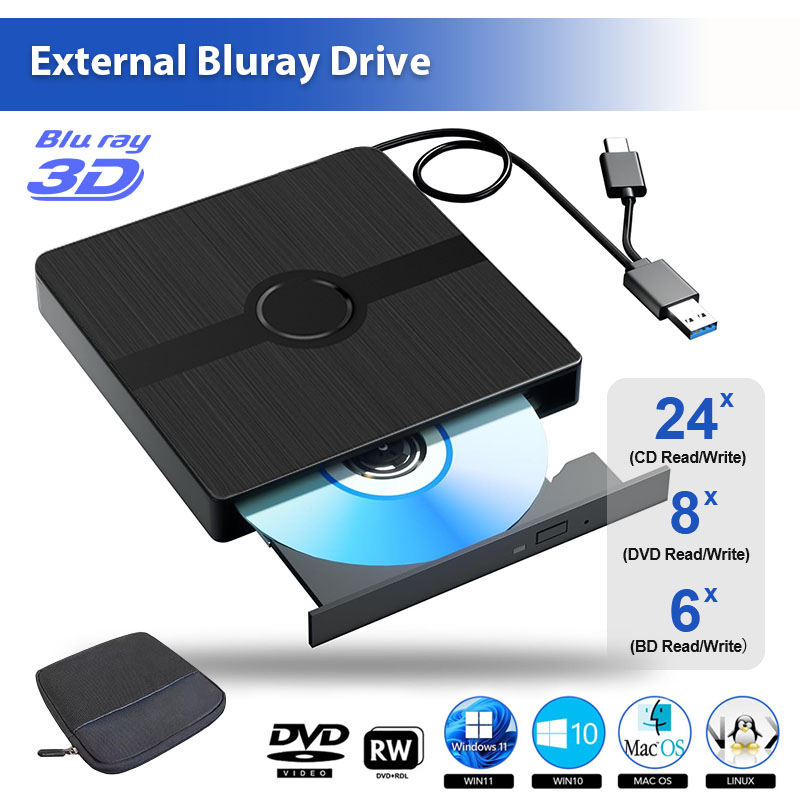 ラップトップ PC 用外付けブルーレイドライブ ポータブル BD CD DVD プレーヤー バーナー ライター リーダー Windows Mac OS と互換性あり