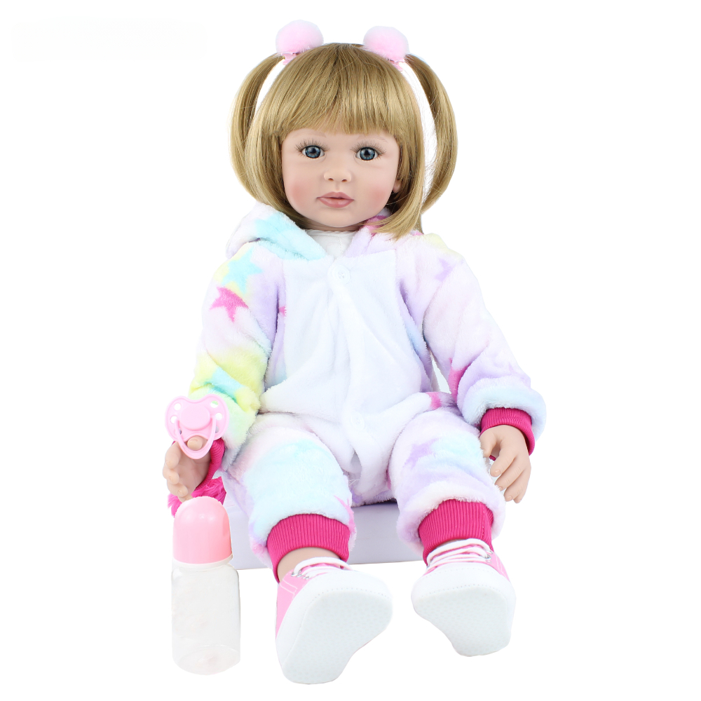 BZDOLL 60 センチメートルリボーン幼児人形柔らかい布ボディリアルな 24 インチプリンセス赤ちゃんブロンドベベのおもちゃ 3 人の子供の誕生日ギフト