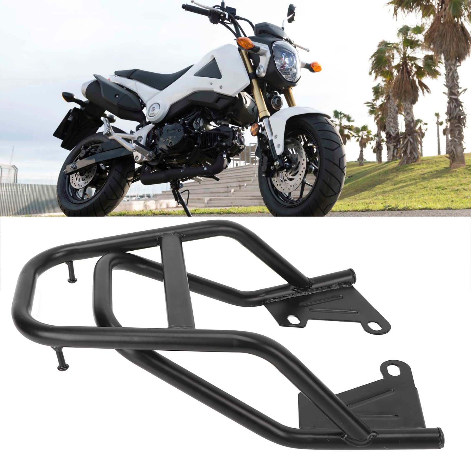 オートバイリアラックトップケースキャリアオートバイリア手すりラック荷物ボックスホルダーアイアンブラック交換用 Grom MSX125 M3