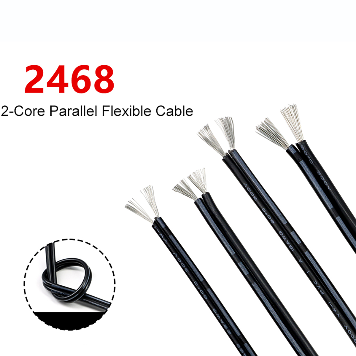 ホワイトブラックUL2468 30 28 26 24 22 20 18 16 AWG 2ピン電気錫メッキ銅線PVC絶縁ダブルコアLEDランプケーブル
