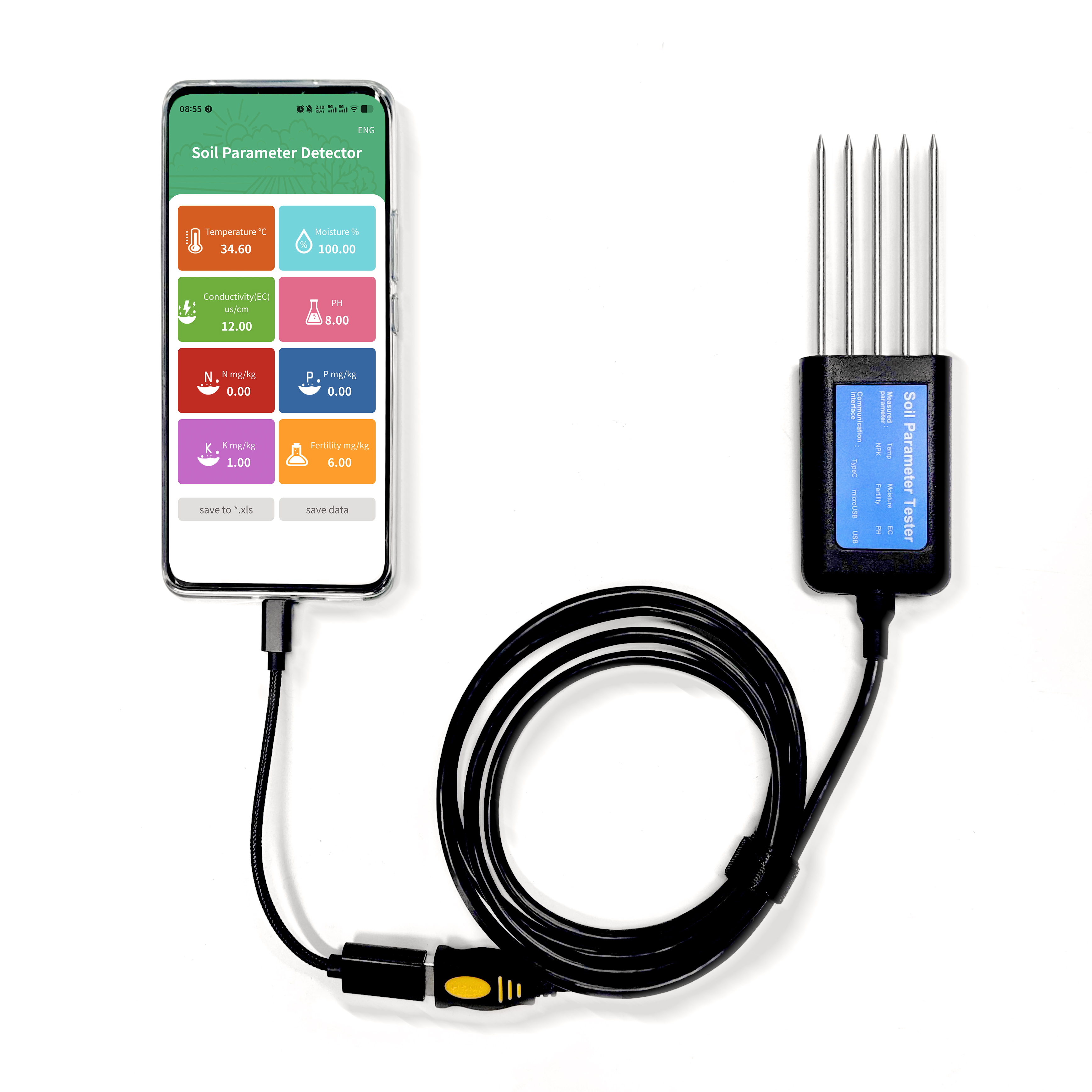 USB 土壌統合トランスミッタ温度湿度 EC NPK PH SoilSensor 農業用土壌テストセンサー土壌検出器