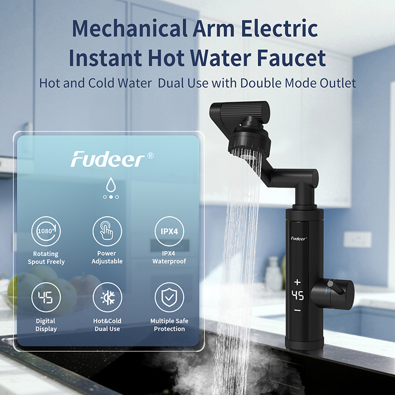 Fudeer 温水タップブラック電気インスタント水栓シンク用ステンレス鋼温水ヒーターシンク下 3400 ワットキッチン用