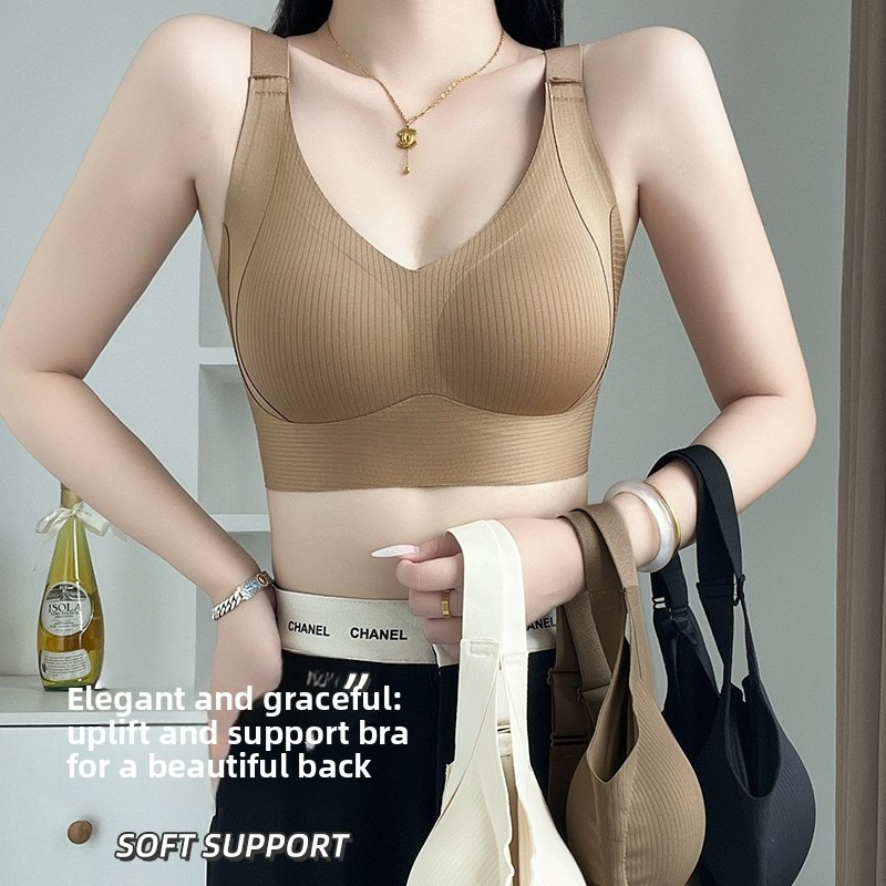 レディースプラスサイズバックリフティングシームレスワイヤレスブラジャープッシュアップギャザーサイド脂肪削減閉鎖背中の開いたランジェリー2XL