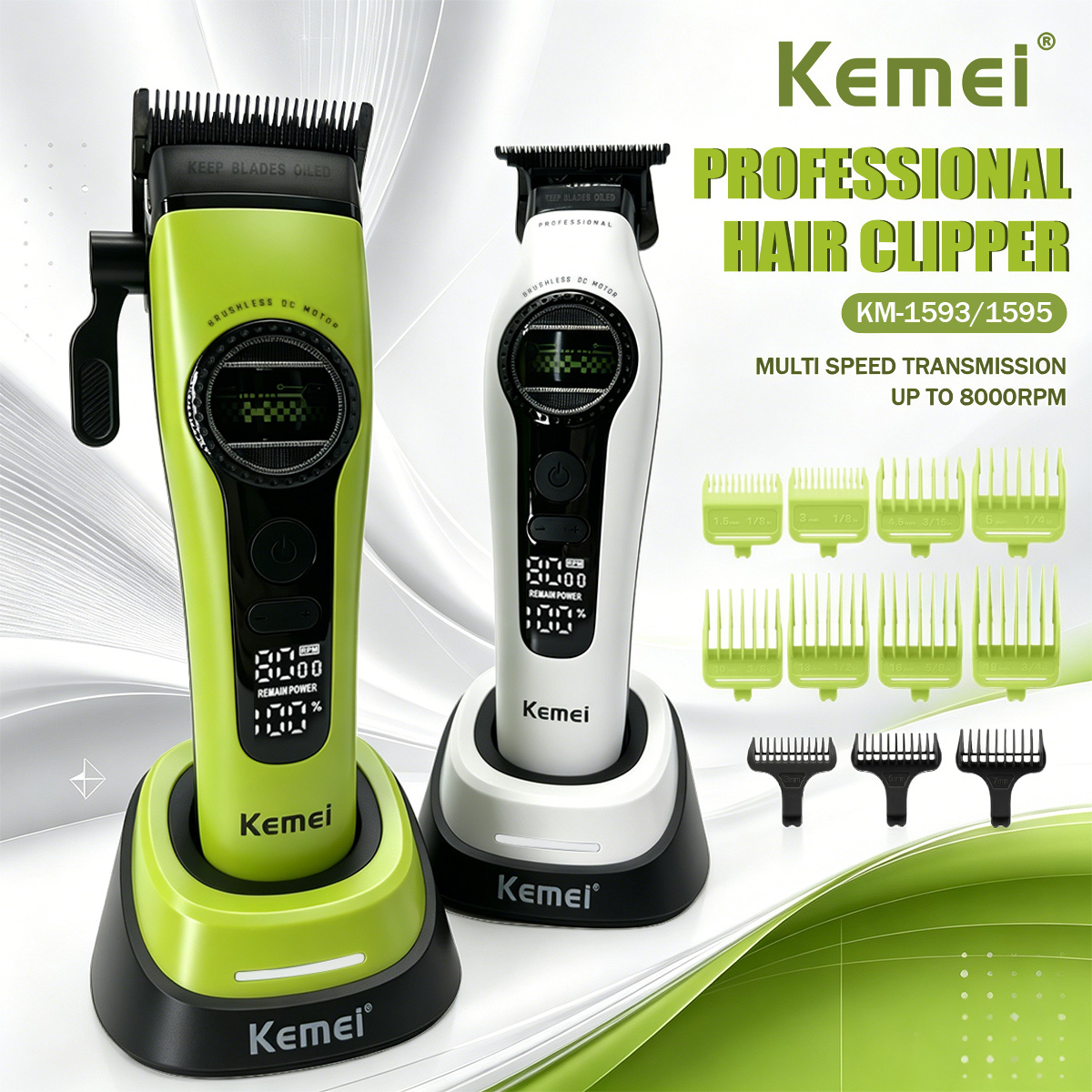 Kemei ヘアトリマープロフェッショナルバリカン F1 - スーパーモーター男性用外部ブラシレストリマー KM-1593 KM-1595 KM-2299