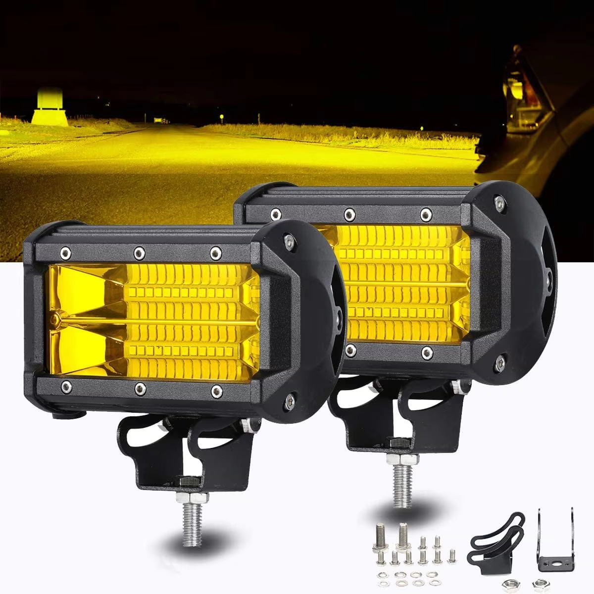 2pc LED ライトバー オフロード スポットライト 12V 24V アンバー LED ワークライト ATV 4X4 UTV ボート自動トラック車 LED フォグランプ 72 ワット黄色