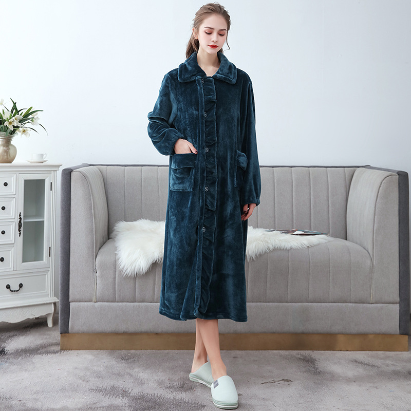秋冬ロングフランネルバスローブホームウェア服ドレッシングガウン女性のサンゴフリースソフト寝間着暖かいバスローブ