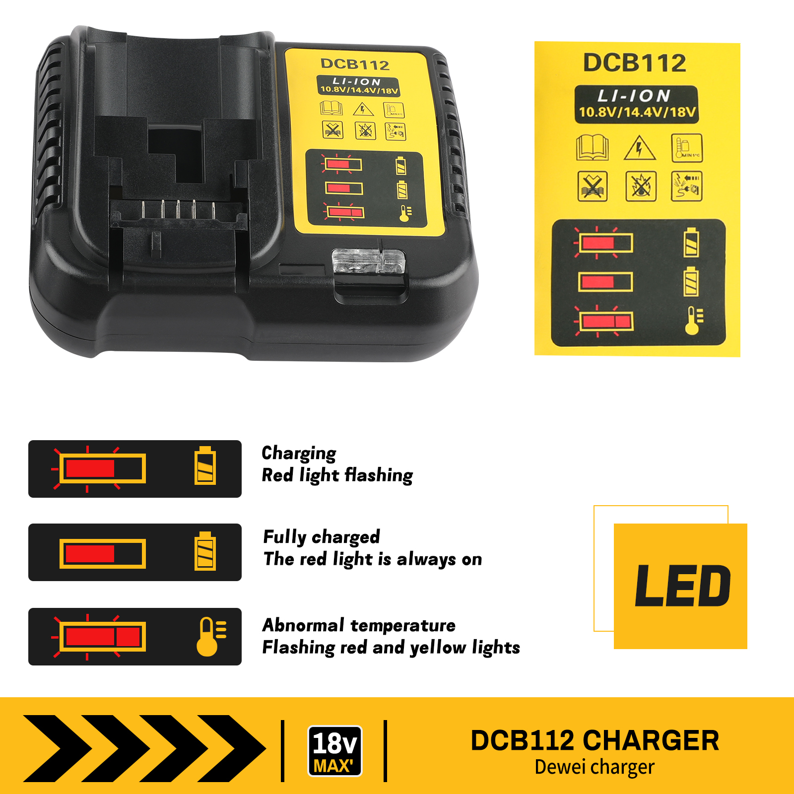 新しい 2026 DCB112 リチウムイオンバッテリー充電器 Dewalt 18V 20V 最大バッテリー用、急速充電器 LED 診断保護電動工具