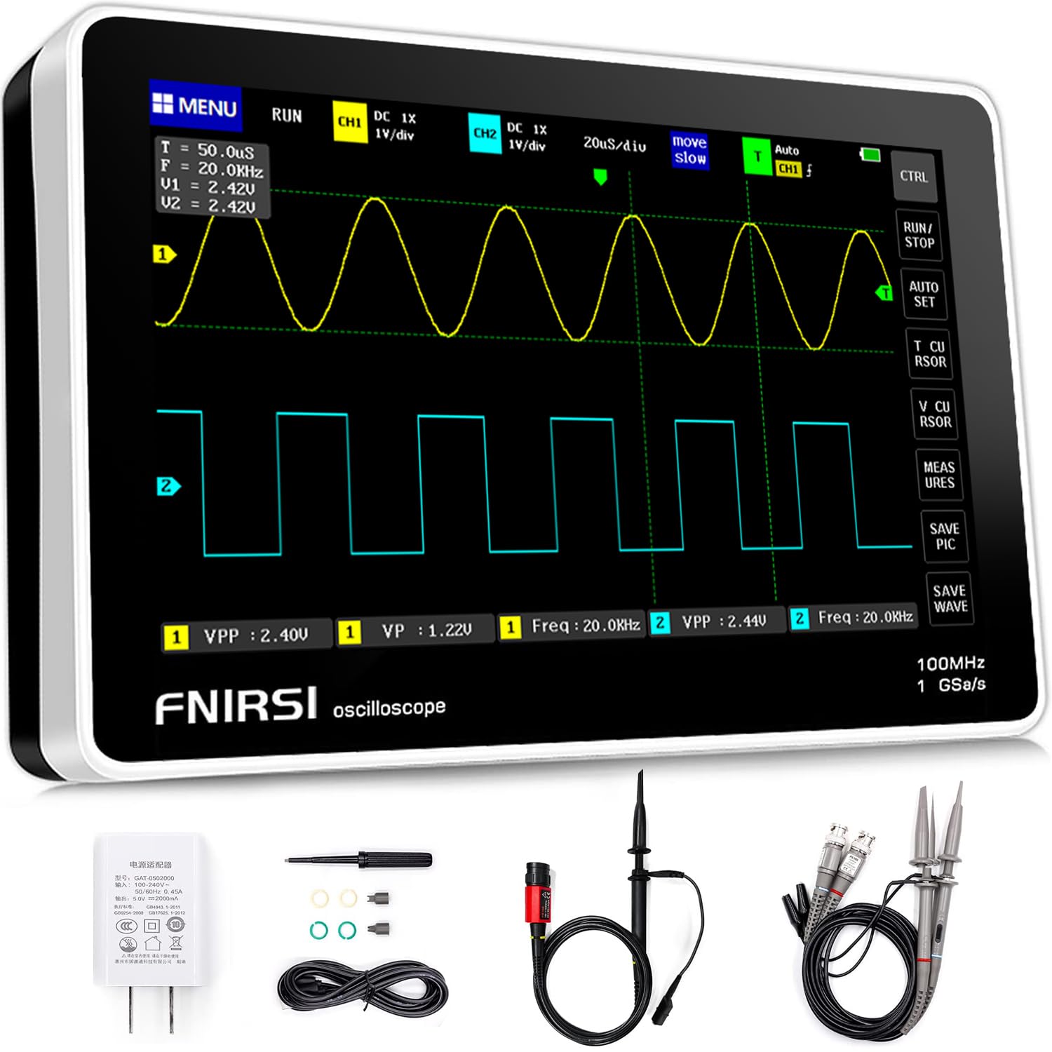 FNIRSI 1013D Plus タブレットオシロスコープ 7 インチ TFT LCD タッチスクリーン、2 チャンネル 100MHz 帯域幅 1GSa/s サンプリングレート