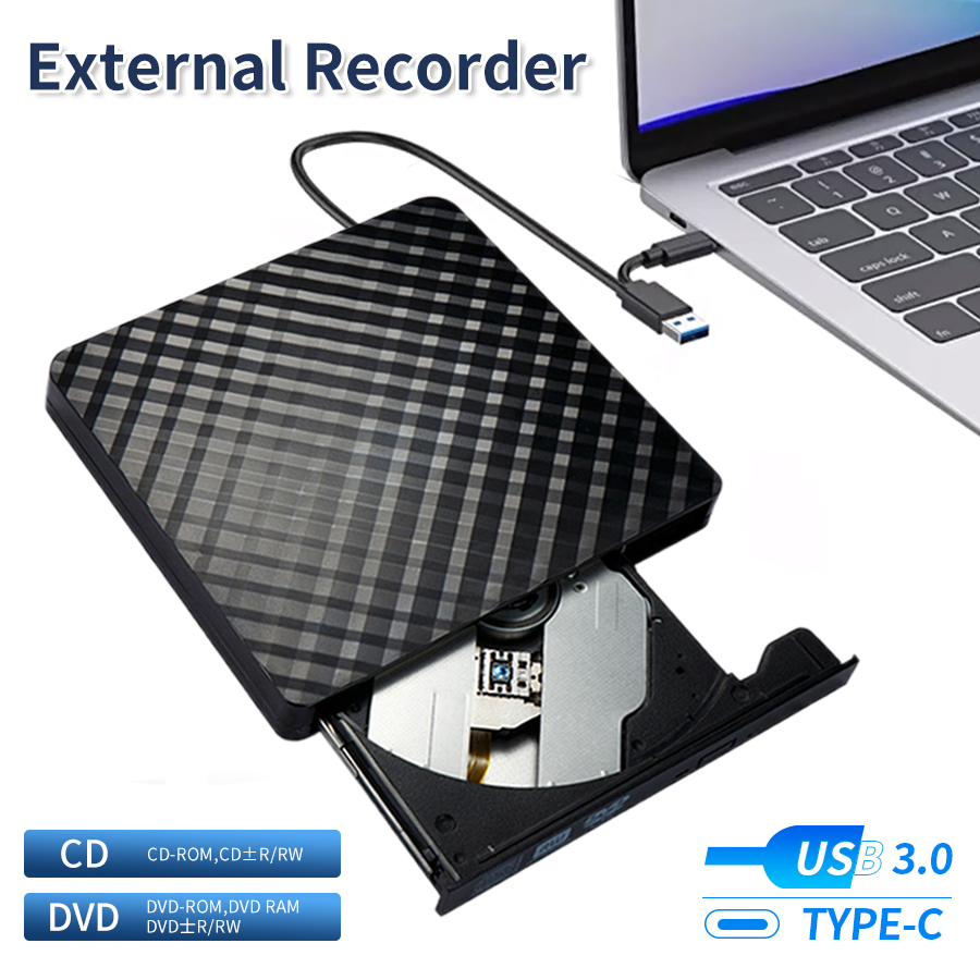 2 in 1 USB 3.0 Type C 外部 DVD RW ROM CD プレーヤー ライター リーダー ラップトップ デスクトップ コンピューター用光学ドライブ ポータブル DVD バーナー