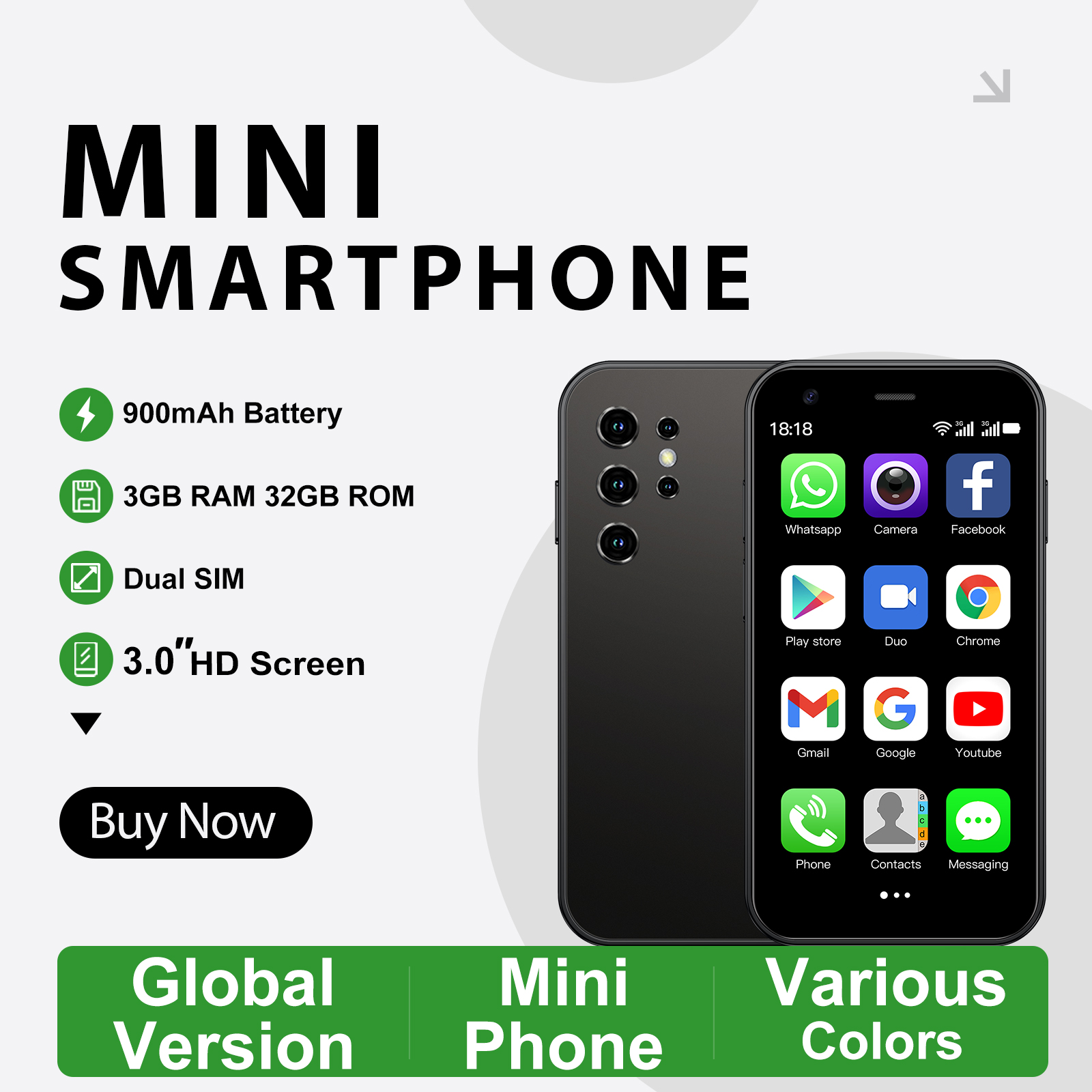 Mini24 3.0 インチ Android ミニスマートフォン 3GB RAM 32GB ROM 3G 電話 Google Play ストア、複数の色