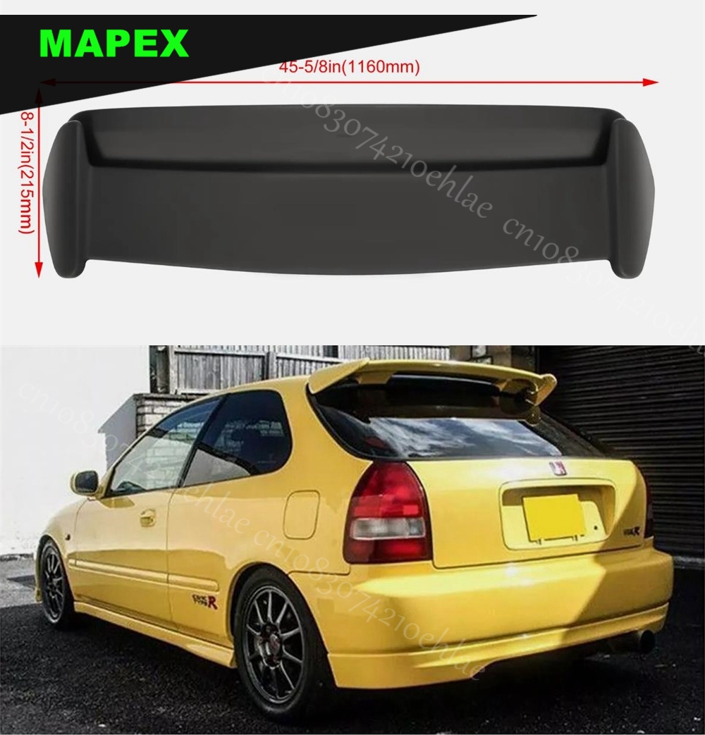 リアルーフスポイラーウィングブラック塗装ホンダシビック 96-00 ハッチバック JDM R スタイル