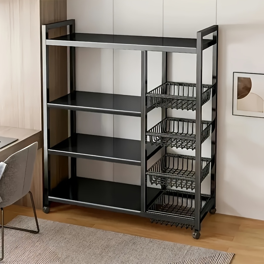 1pc 可動収納ラック、バスケット付き調節可能なキッチンシェルフ、キッチンオーガナイザーとストレージ、ホイール付きメタルシェルフラック、ガレージ、パントリー、バスルーム、クローゼット、暖かい家のギフト、新居に最適、