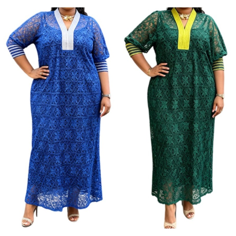 エレガントなアフリカのドレス女性の伝統的な Daseki レース Boubou トルコのウェディングパーティードレスイスラム教徒カフタンマキシドレスプラスサイズ
