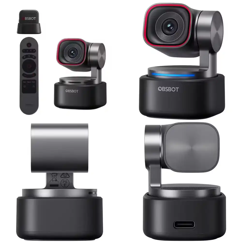 最新の OBSBOT Tiny 3 リモート マイク コンボ AI 搭載 PTZ コンパクト シームレス AI トラッキング 4K USB PTZ ウェブカメラ 4x ズーム付き