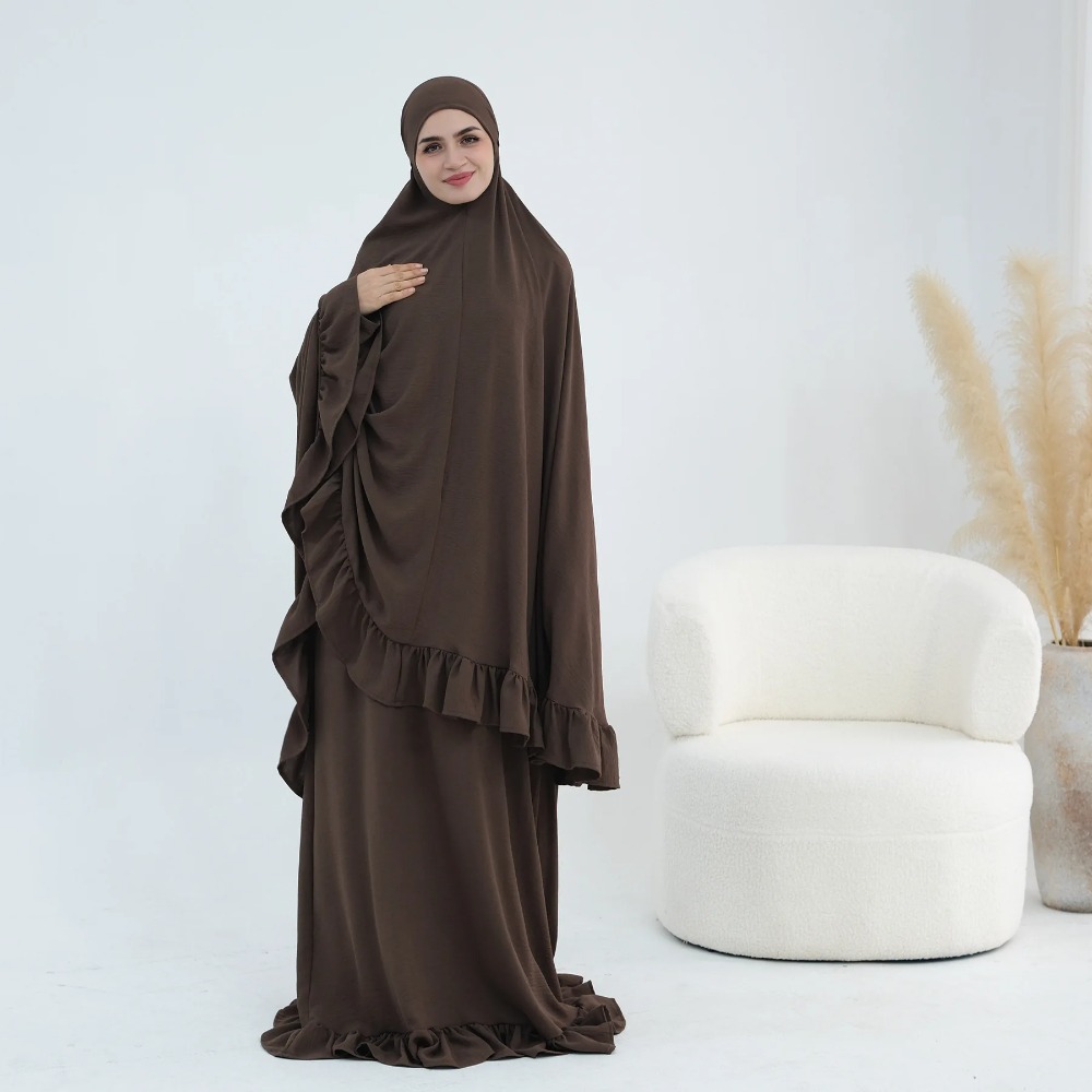 モーダル綿祈りセット女性ロング Khimar ノースリーブドレスストレッチ EID ラマダンイスラム教徒女性ロープヒジャーブ Khimar 2 ピース Jilbab