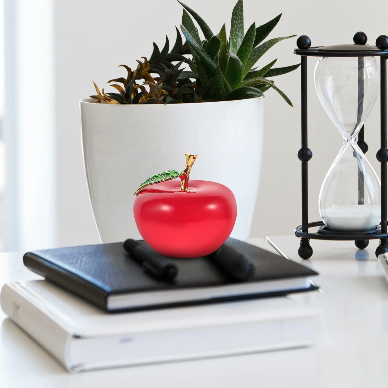 Crystal Apple Decor for Home Car Interior Desktop Tabletop Decoration Elegant Realistic Fruit Sculpture Statue Gift for Birthday