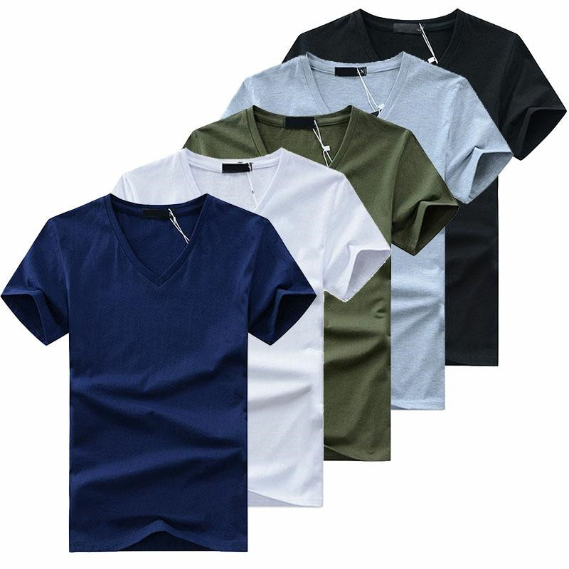 5 ピース/ロット高品質ファッションメンズ Tシャツ V ネック半袖 Tシャツ固体カジュアルメンズコットントップス Tシャツ夏服