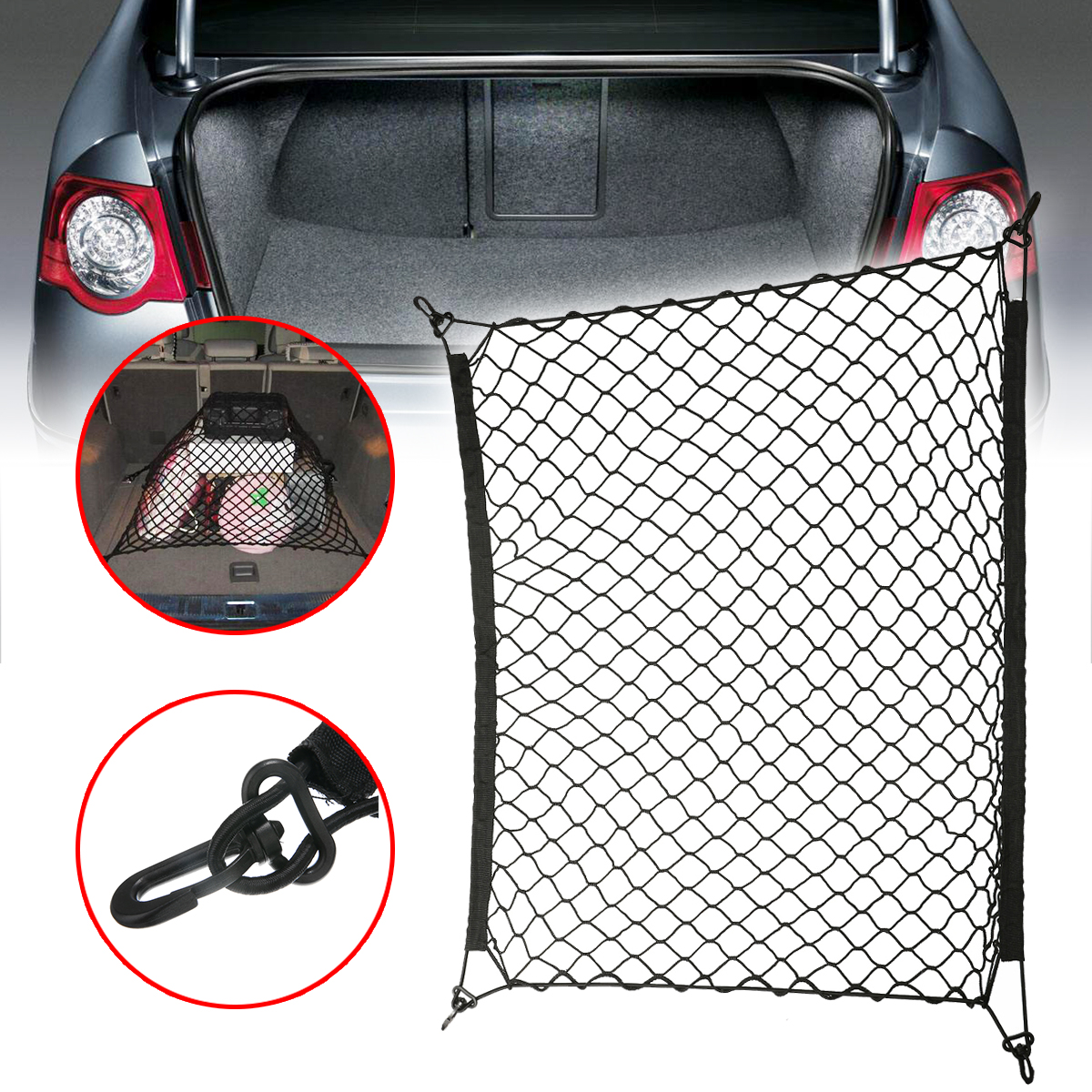 ユニバーサル 100 × 100 センチメートル車のリ​​アトランクネット 4 フック弾性荷物ネットカーゴオーガナイザー収納ナイロンメッシュネット車のインテリアメッシュ