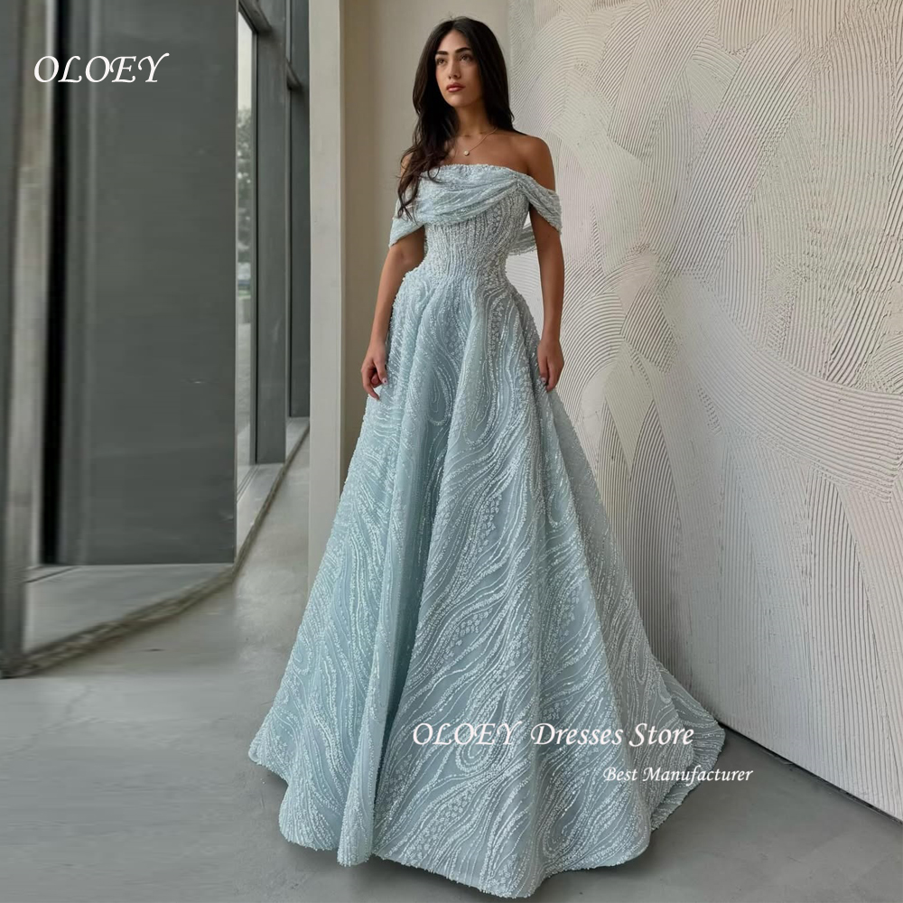 OLOEY ブルー A ラインイブニングドレス ノースリーブ V ネック スパンコール ワンストラップ アップリケ 3D レース プラスサイズ ジッパー プロムドレス カスタム