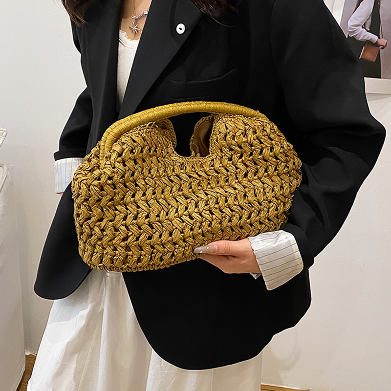 新しい夏のビーチバッグ女性のためのクラッチバッグ高級デザイナーわらバッグトートハンドバッグファッション織籐バッグ女性旅行財布