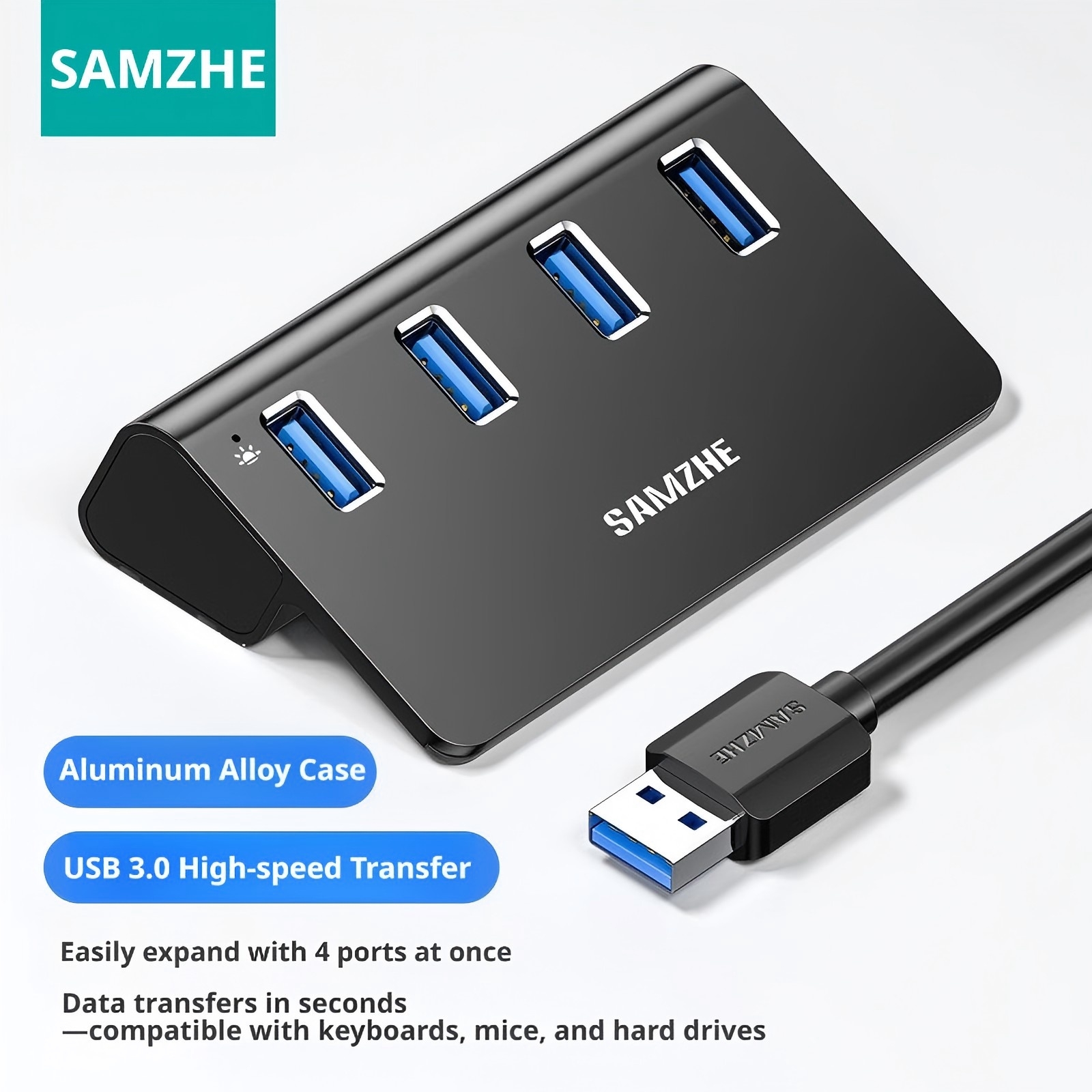 SAMZHE USB 3.0 スプリッタ 4 ポート USB ハブドックステーション USB3.0 5Gbps 高速安定した伝送アルミ合金ハブラップトップ用