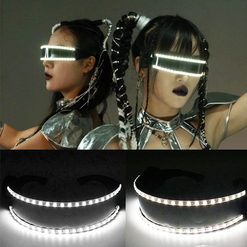 サイバーパンク未来的な発光メガネレイブサイバーライトアップゴーグル LED 光るバイザーメガネ EDM 音楽ショー小道具用
