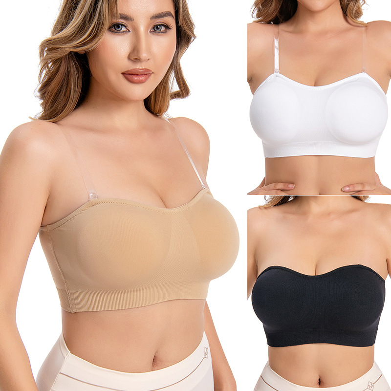 KIDCRKJ プラスサイズのストラップレスブラジャー女性のための目に見えないプッシュアップ Bralette ワイヤレスチューブトップビッグカップウェディングランジェリー XS-XXL