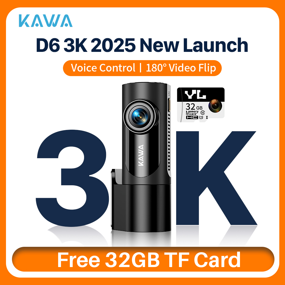 KAWA ダッシュカムビデオレコーダー D6 3K 車カメラ、車 DVR 音声制御ダッシュオートカメラ、ナイトビジョンダッシュカム 2025 新