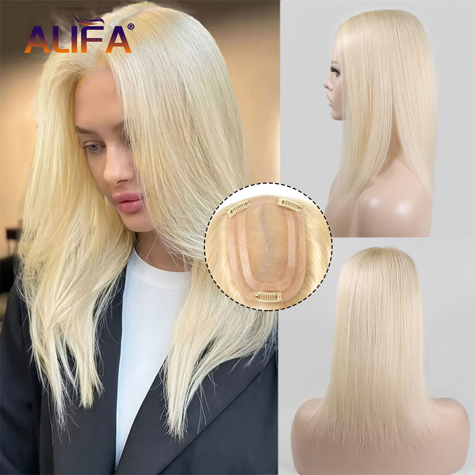14 インチブロンドヘアトッパー女性のための人毛モノラル PU Highlught ヘアピーストッパー女性のための脱毛や薄毛