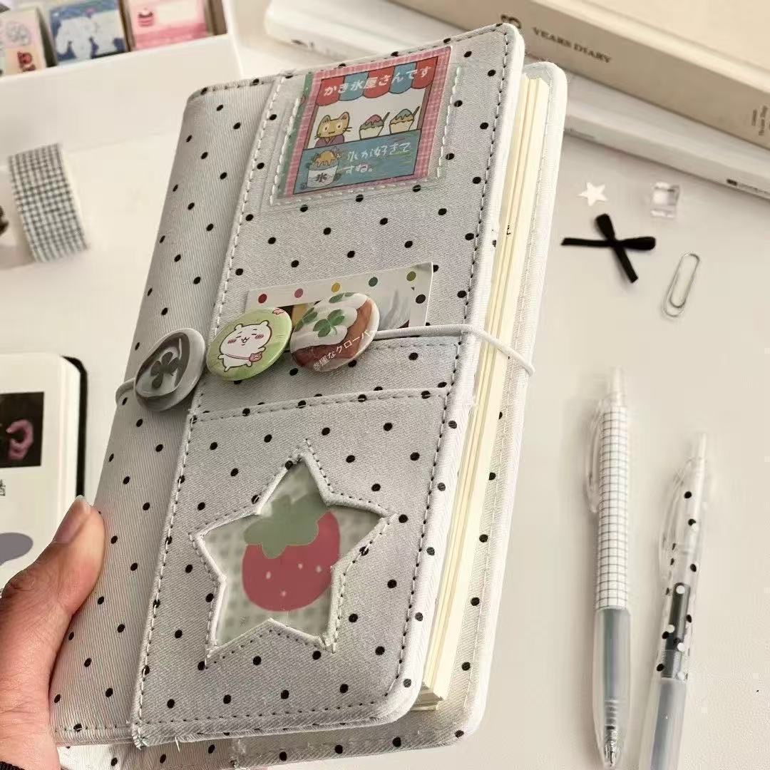 インスタ映えする韓国風水玉デニムA6ルーズリーフかわいい手帳ノート携帯用DIYノート日記帳学生記念ギフト
