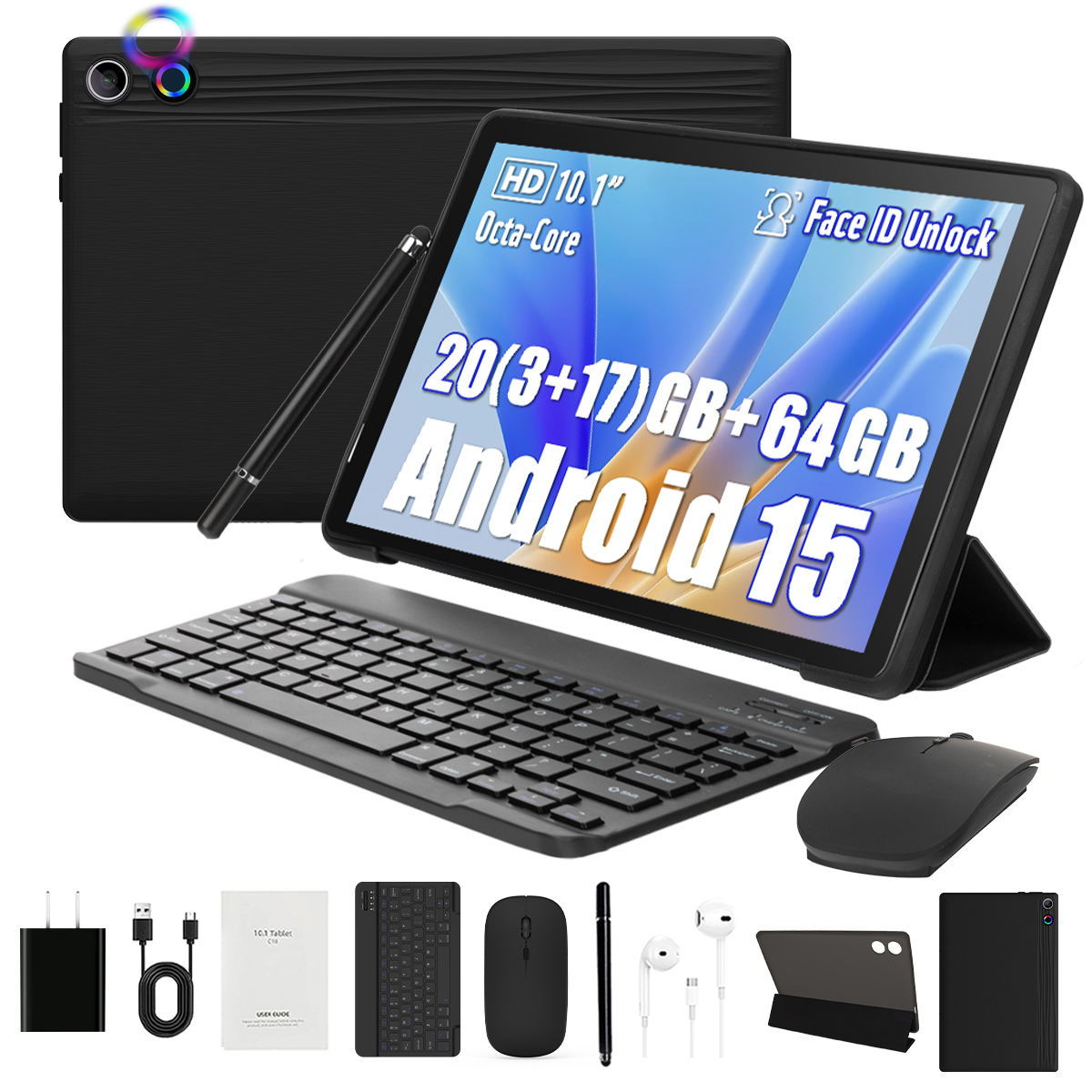 2026 最新の Android 15 タブレット 10 インチ 20 ギガバイト 64 ギガバイト拡張可能 1 TB WidevineL1 GMS 5000mAh スタイラスキーボードマウスヘッドフォンケースセット