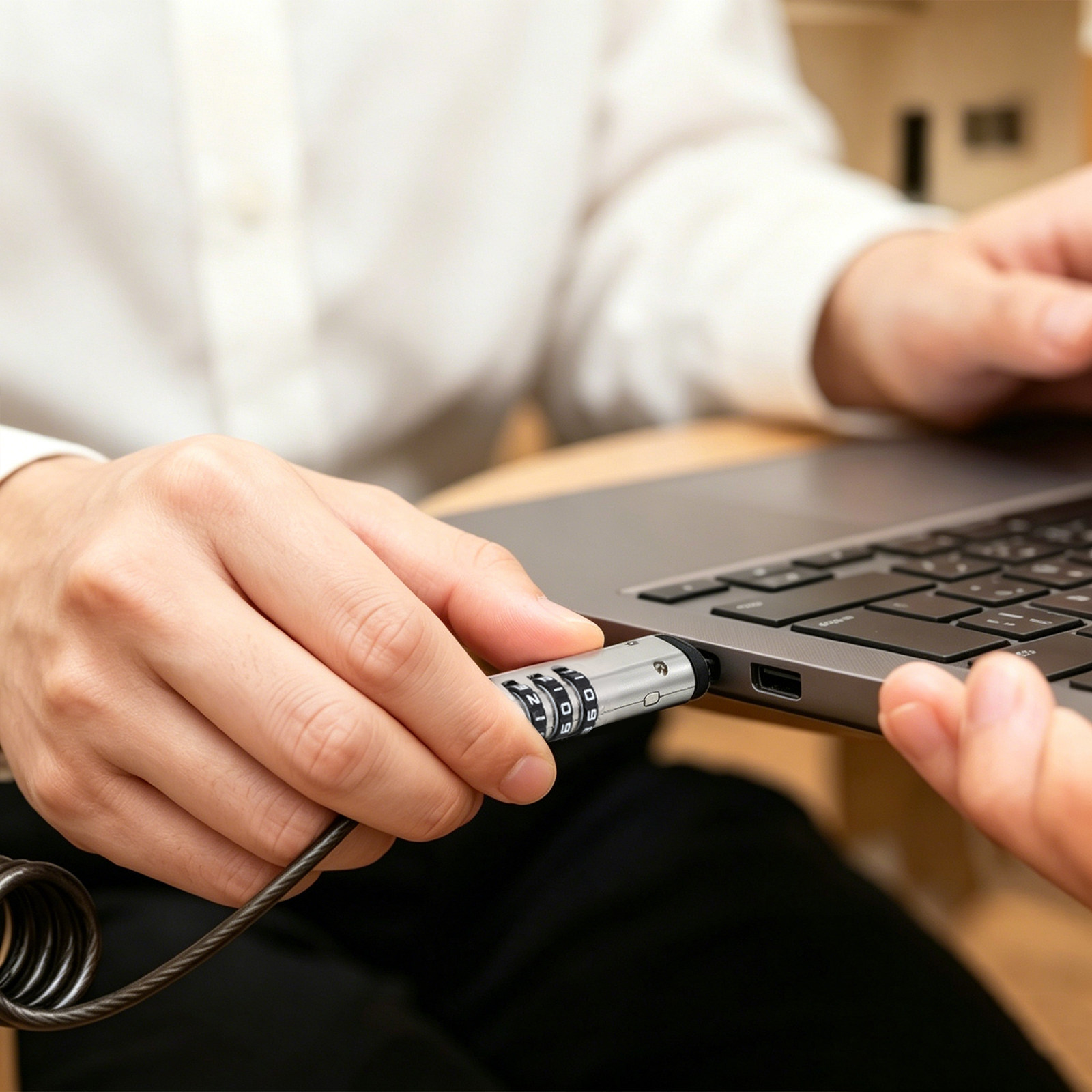 ノートパソコンのパスワードロック USB インターフェースセキュリティケーブル ポータブル 4 桁コンビネーションロック スポンジパッチ付き 傷防止